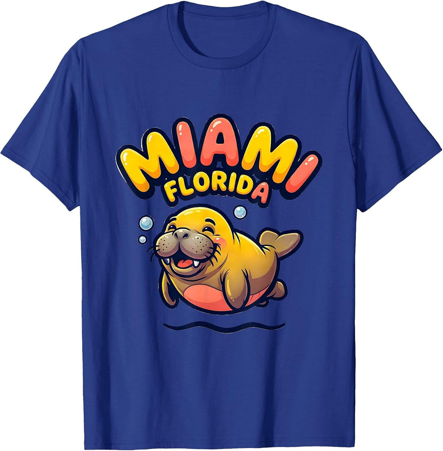 Miami, Florida Cartoon Retro City Pride Graphic T-Shirt - Royal Blue