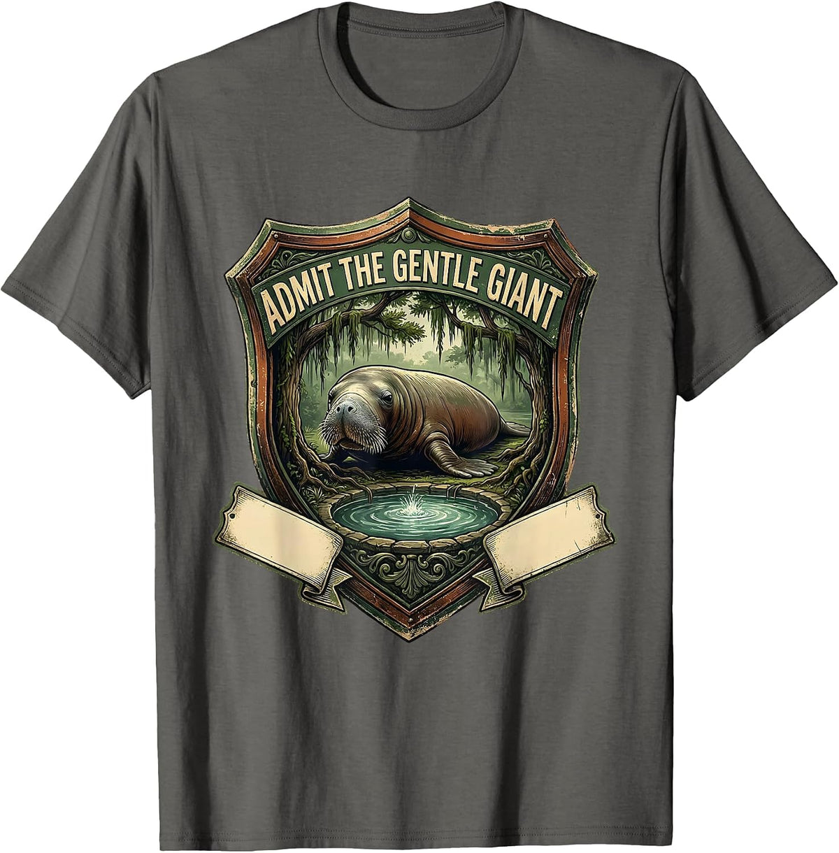 Men's Admit The Gentle Giant Vintage Manatee Wildlife Lover T-Shirt - Asphalt Grey