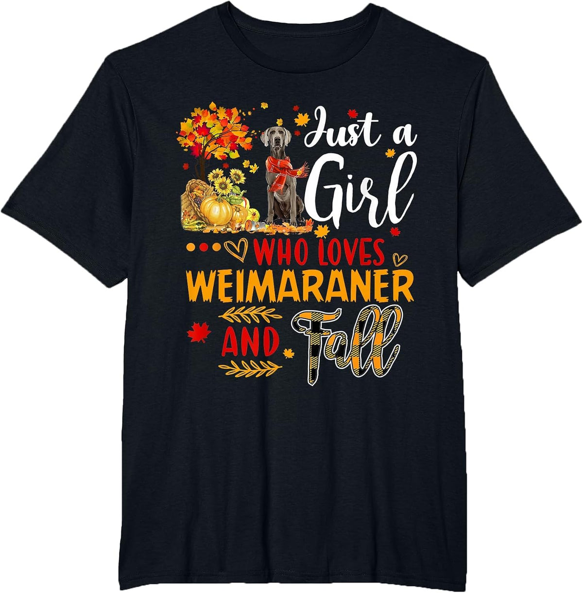 Autumn Tree Weimaraner Thanksgiving Pumpkin Dog Fall Leaf T-Shirt - Black