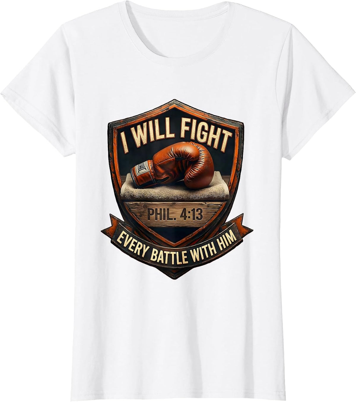 I Will Fight Boxing Glove Christian Sports Motivation T-Shirt - White