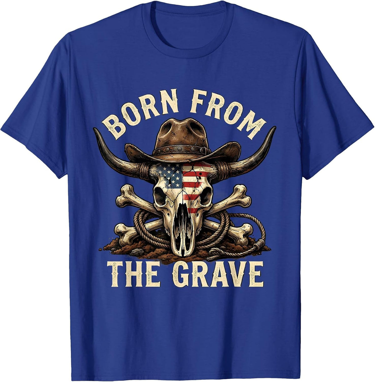 Born from the Grave Skull Graphic Design T-Shirt - Royal Blue