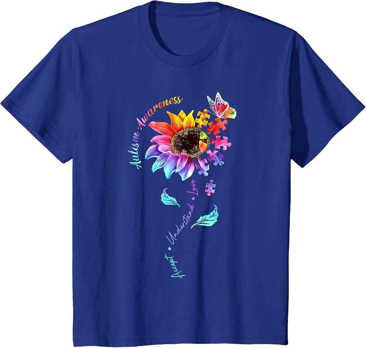 Autism Sunflower T-Shirt - Royal Blue