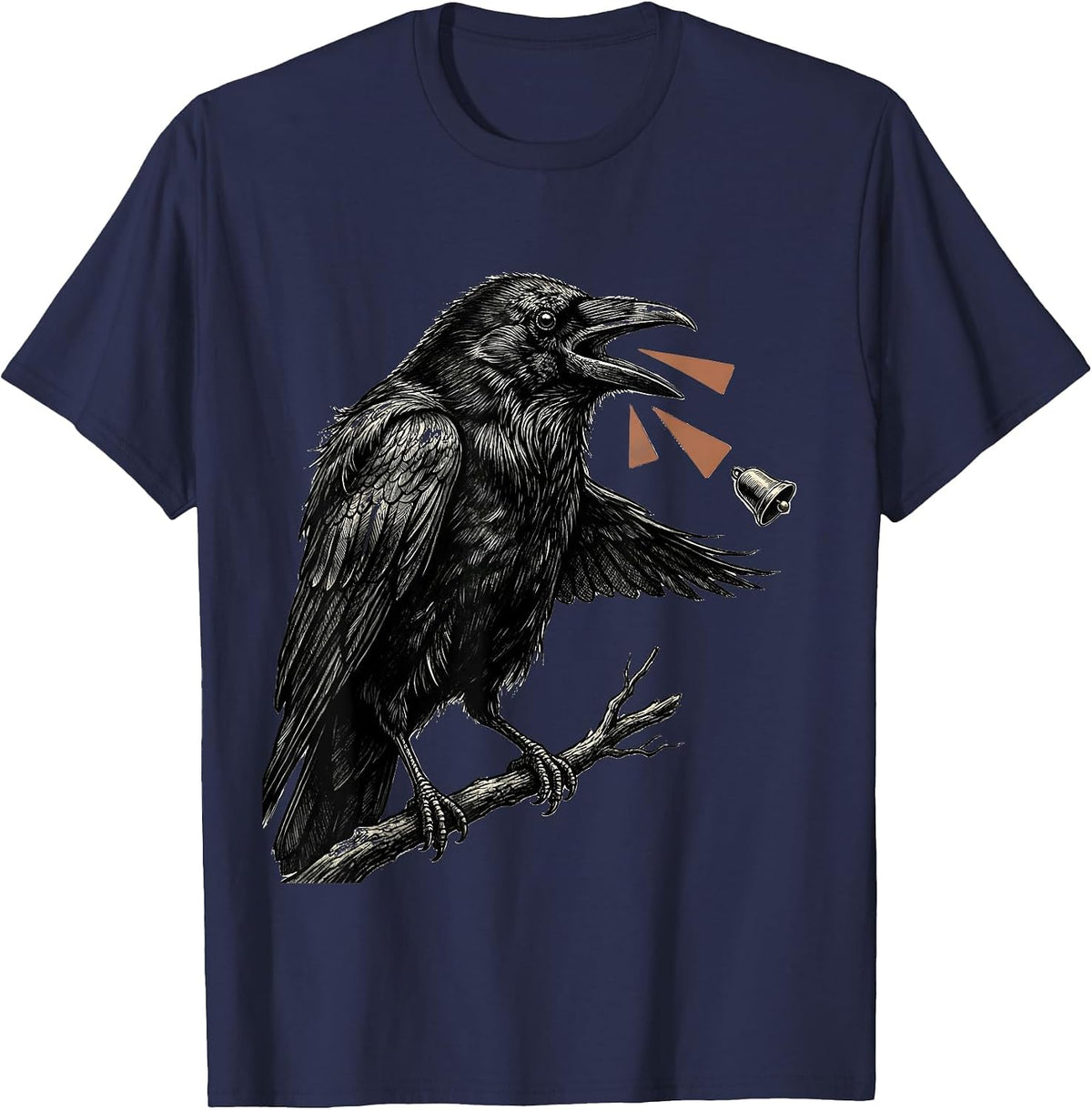 Men's Crow Perched Bird Lover Dark Humor Gothic Illustration T-Shirt - Navy Blue