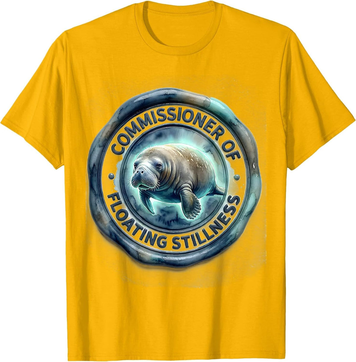 Men's Commissioner Of Floating Stillness Watercolor Manatee T-Shirt - Golden Yellow