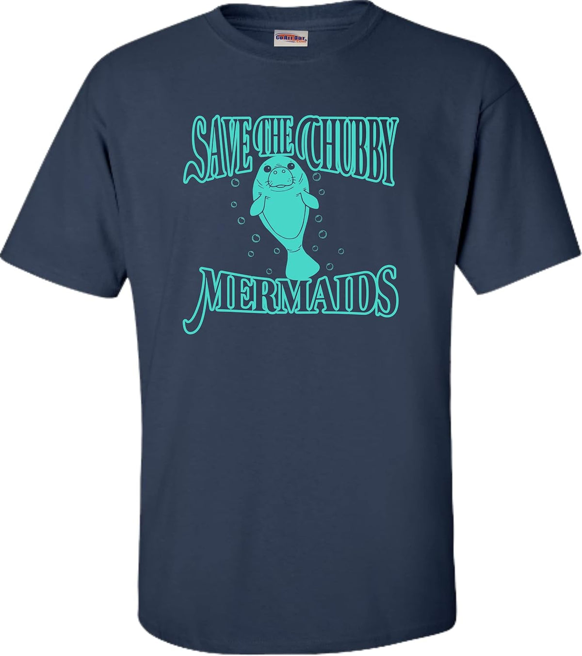 Go All Out Adult Save The Chubby Mermaids Funny Manatee T-Shirt - Navy Blue