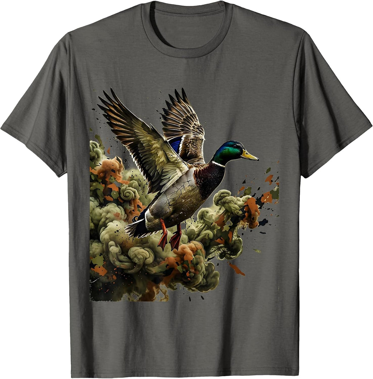 Mallard Duck Camo Smoke Hunting Graphic T-Shirt - Asphalt Grey