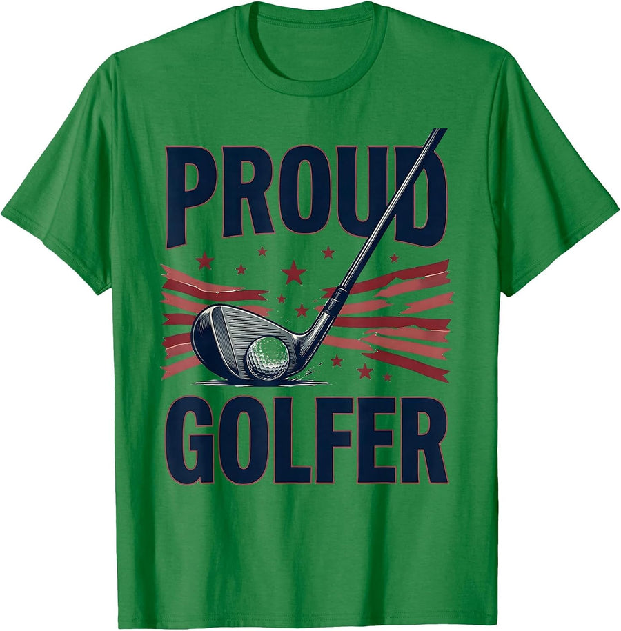 Men's Proud Golfer Patriotic Golf Lover American Flag Casual T-Shirt - Kelly Green
