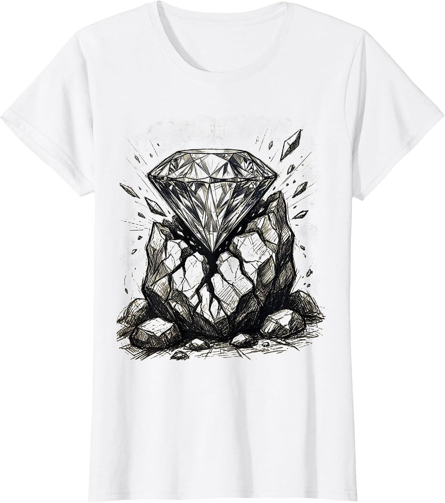 Women's Diamond Forming Inside Rough Jagged Stone T-Shirt - White