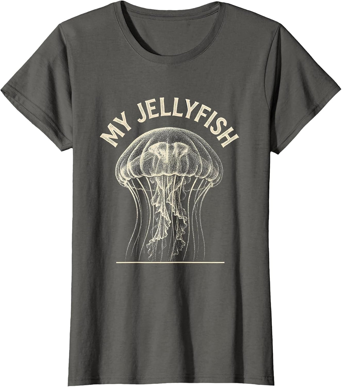 Women's My Jellyfish Naturalist Specimen Ocean Animal Lover Artwork T-Shirt - Asphalt Grey