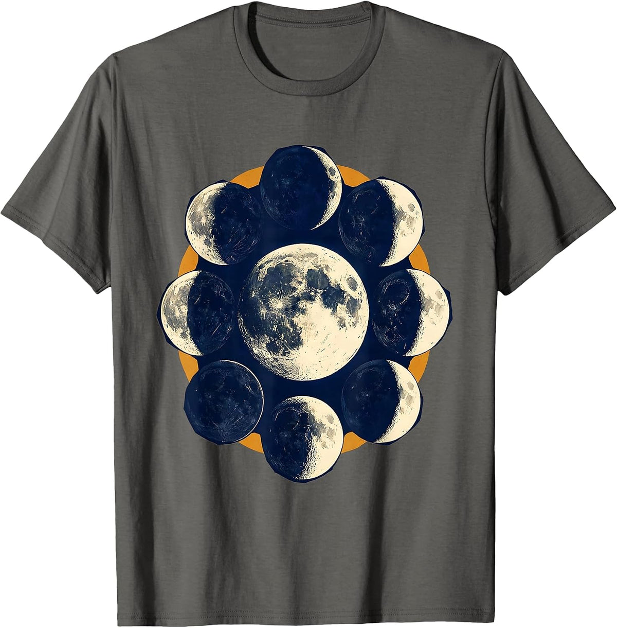Men's Lunar Phase Cycle Astronomy Linocut Science Lover T-Shirt - Asphalt Grey