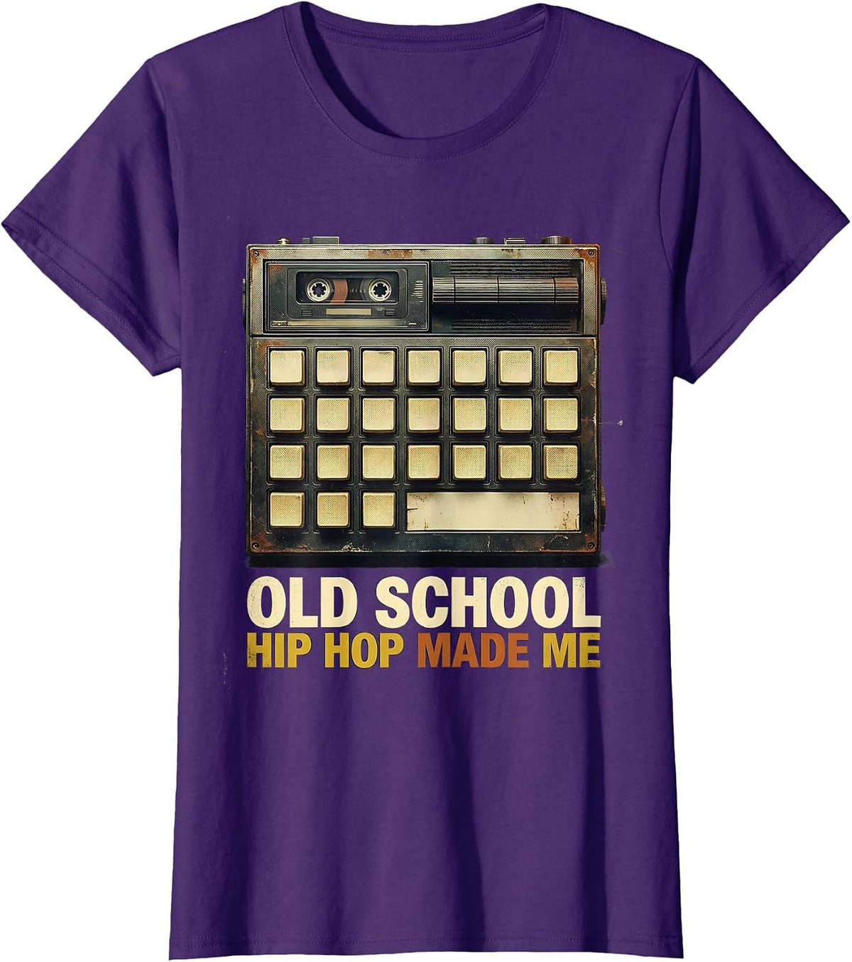 Women's Old School Hip Hop Made Me Vintage Retro Cassette Rap T-Shirt - Purple