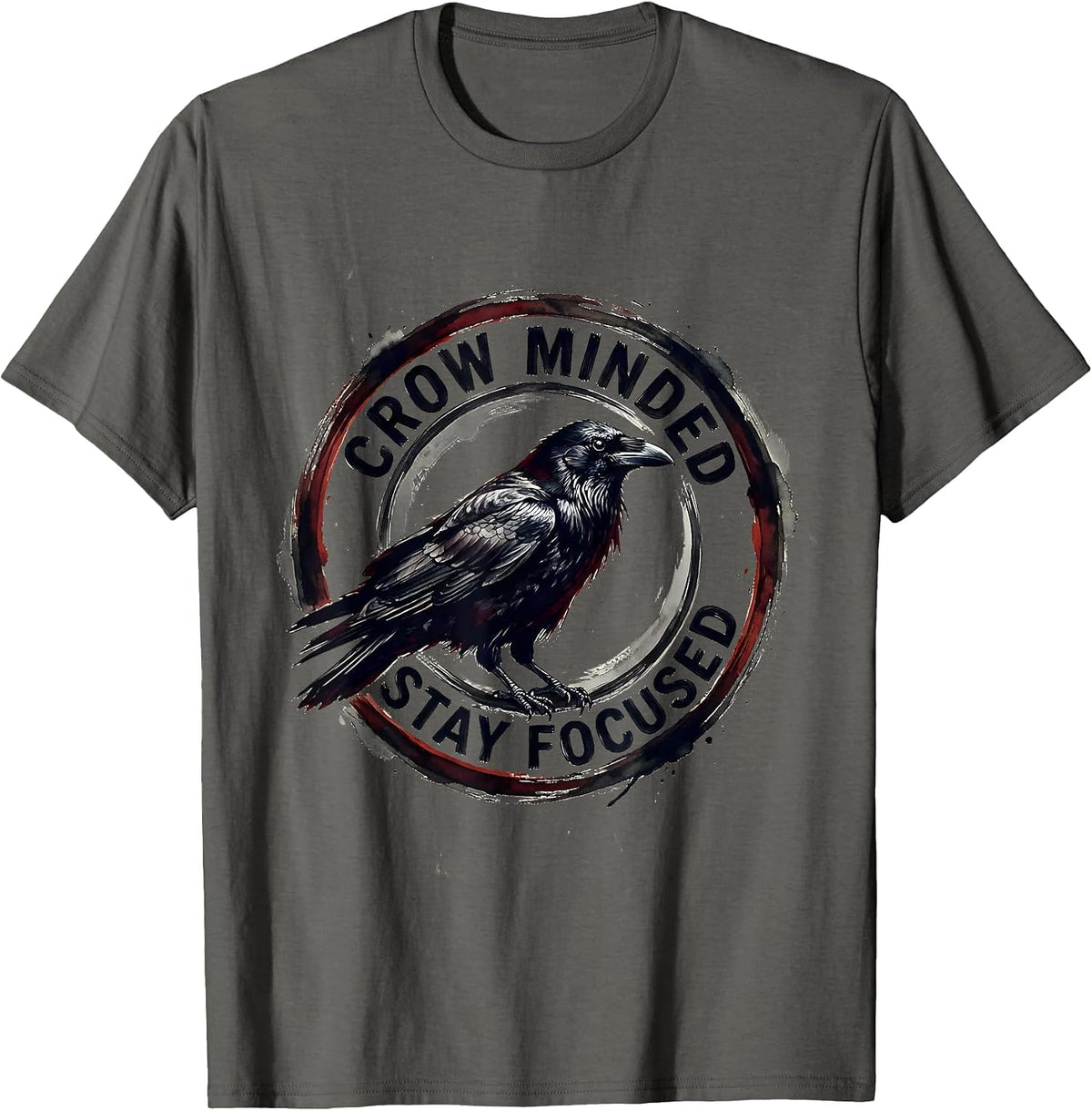 Crow Minded Stay Focused Crow Graphic Design T-Shirt - Asphalt Grey