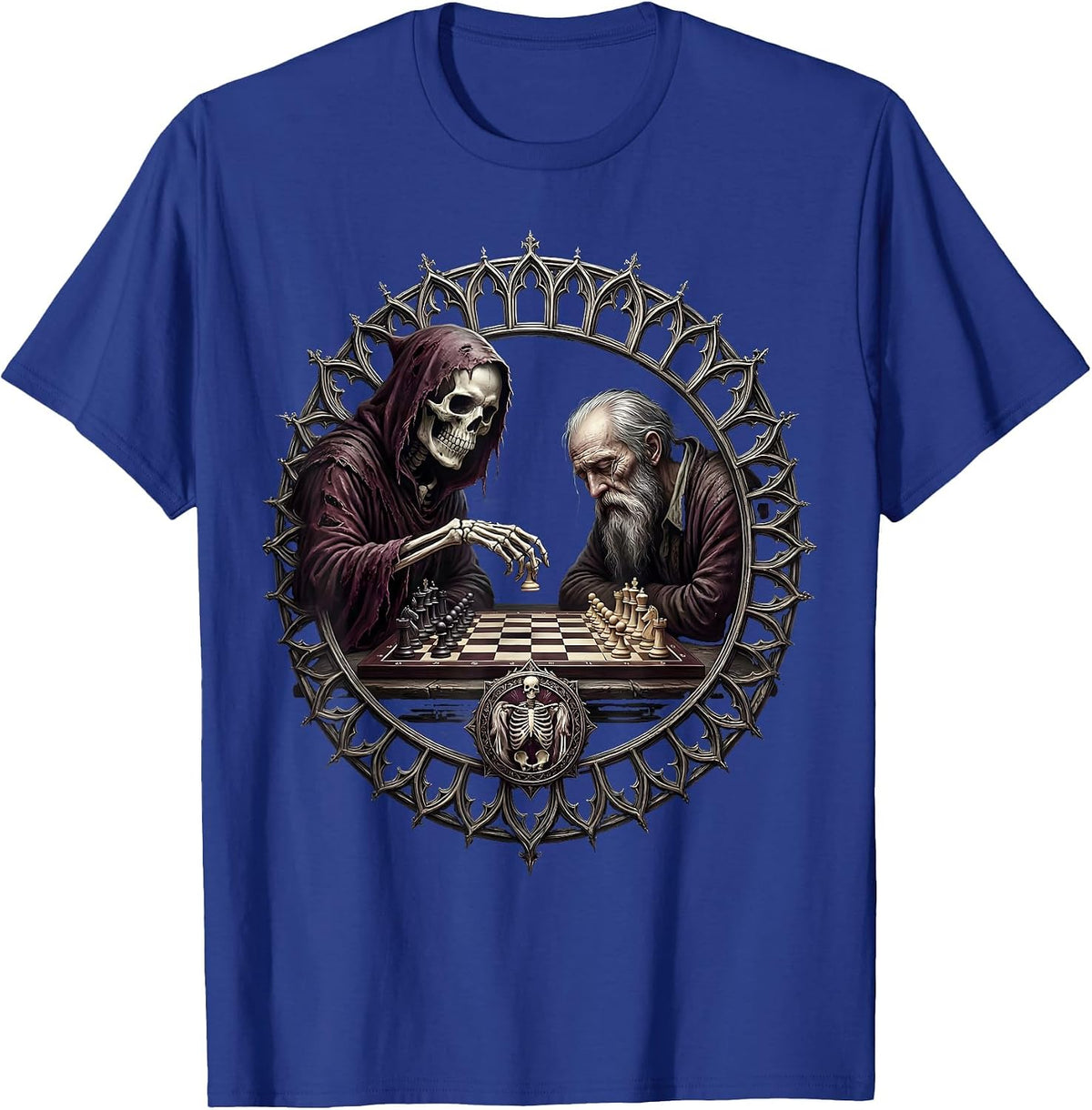 Death Playing Checkers With Elderly Man Graphic T-Shirt - Royal Blue