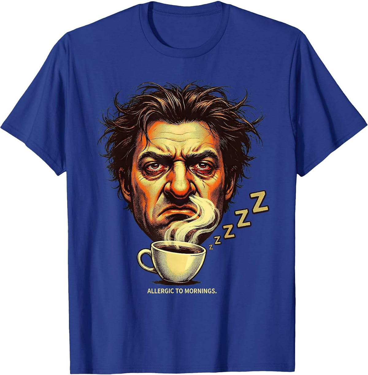 Men's Allergic To Mornings Funny Sleep Lover Design T-Shirt - Royal Blue
