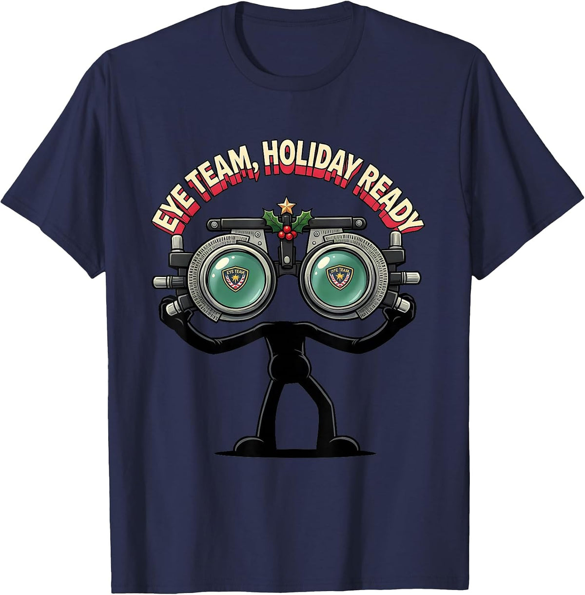 Men's Eye Team Holiday Ready Cartoon Optometrist Christmas T-Shirt - Navy Blue