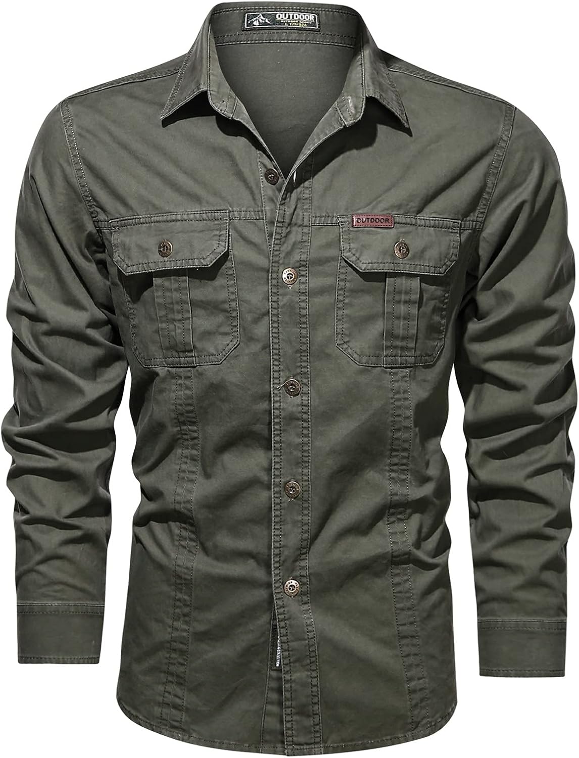 Work Shirt for Men, Long Sleeve Button Down, Dual Chest Pockets for Office and Casual Wear - 1a-green