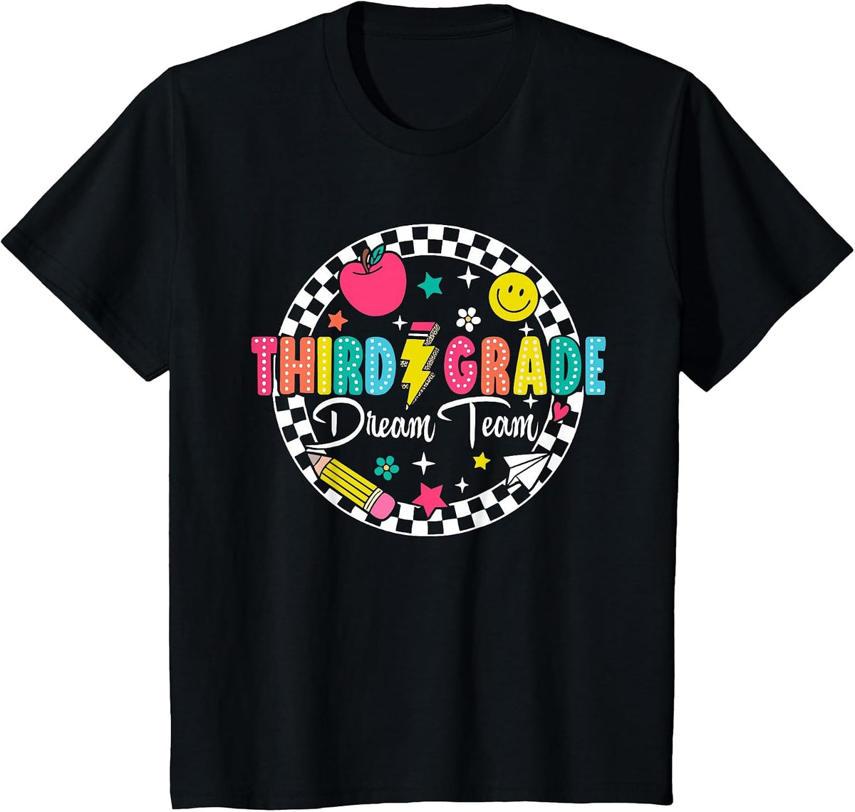 Third Grade Dream Team Back to School Tour Teacher (ON Back) T-Shirt - Black