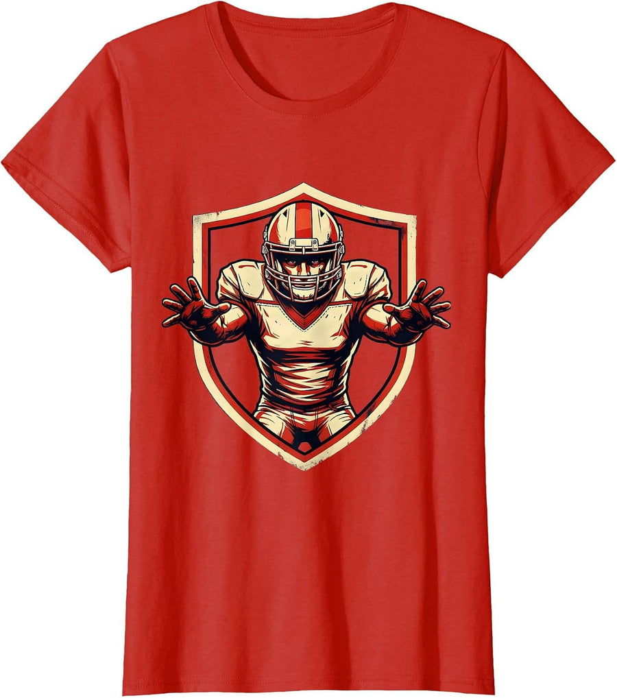Women's Football Lineman Barrier Emblem Sports Player Gift T-Shirt - Red