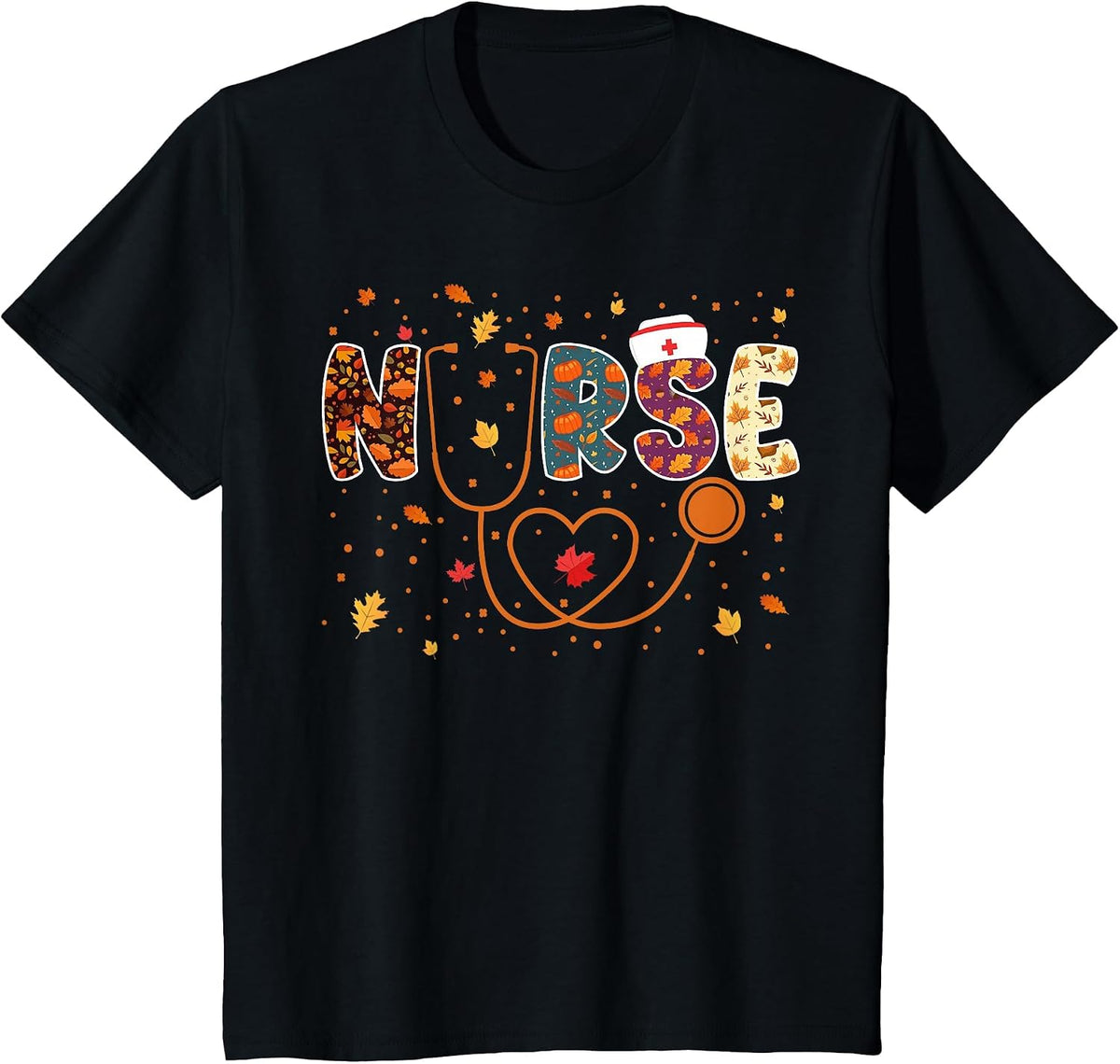 Nursing Thanksgiving Day Stethoscope Fall Nurse Costume T-Shirt - Black