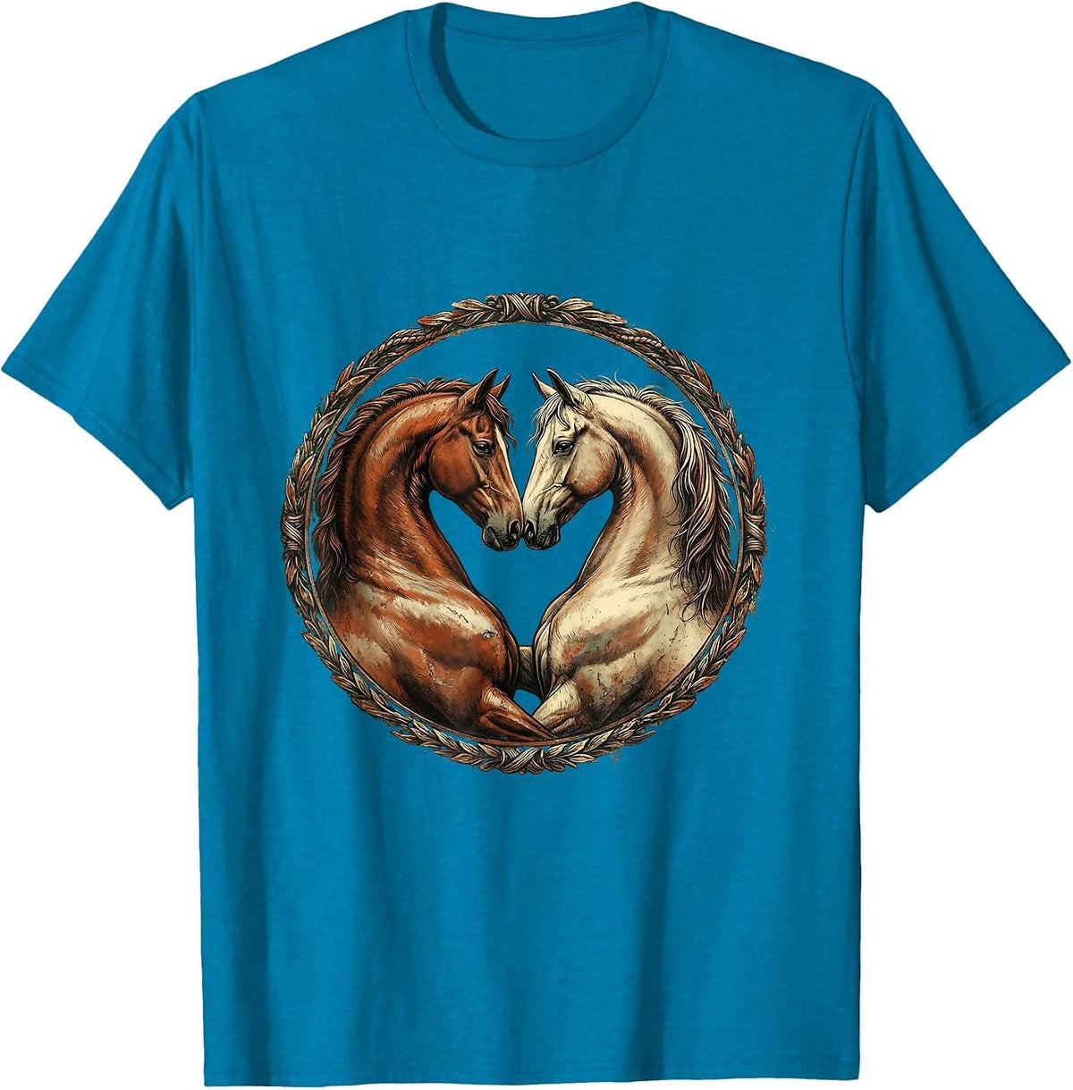 Two Horses Nose to Nose Graphic Tee T-Shirt - Sapphire Blue
