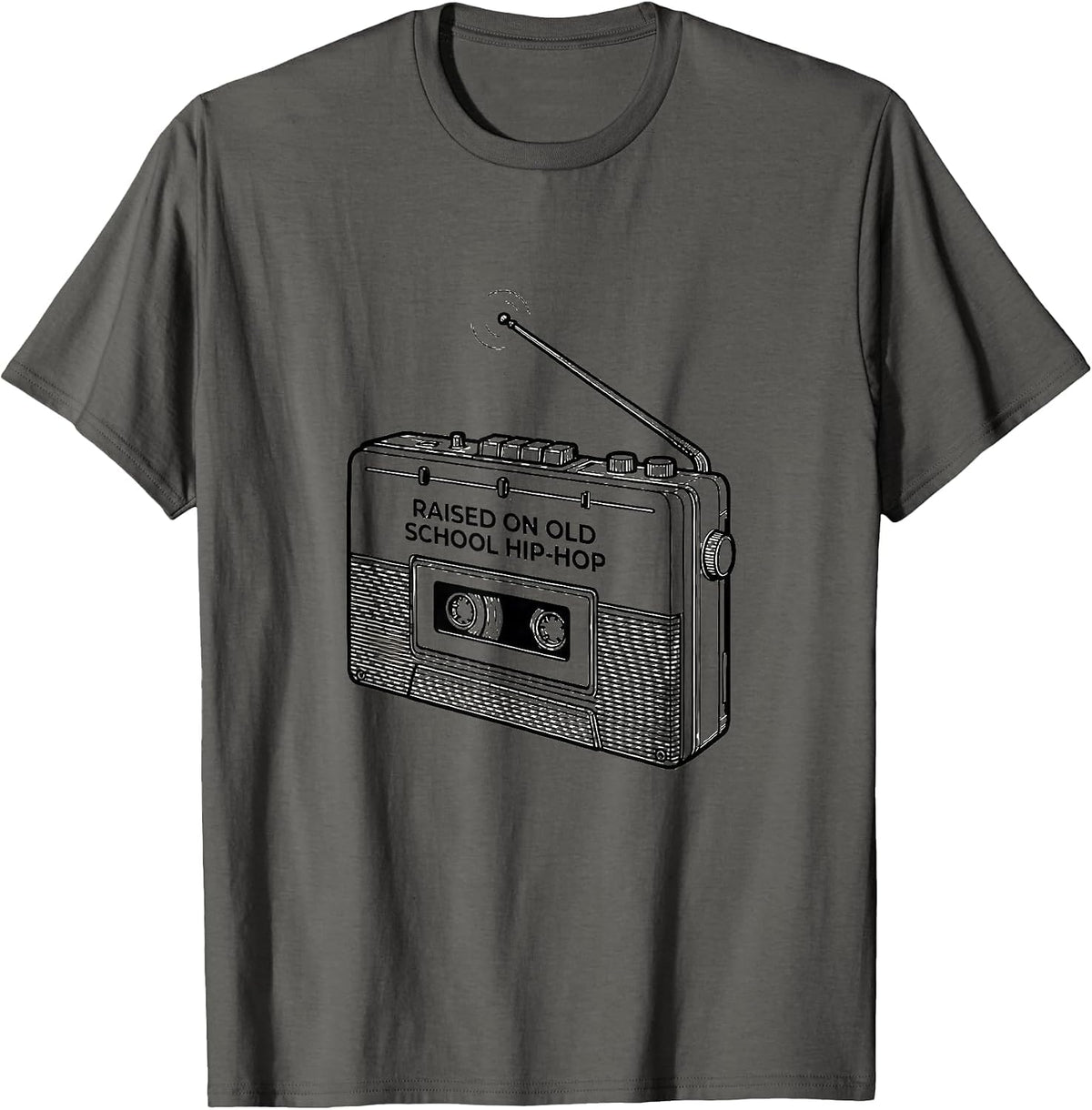Men's Raised On Old School Hip-Hop Vintage Retro 90s Rap Music Fan T-Shirt - Asphalt Grey