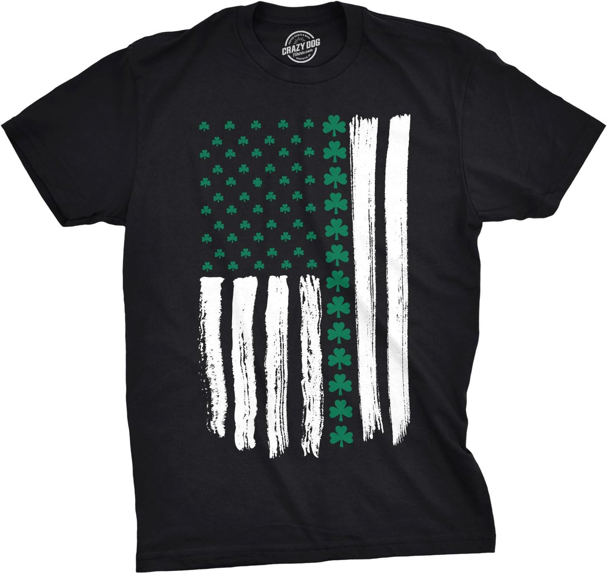 Mens Saint Patricks Day T Shirts Funny St Pattys Tees for Guys - Heather Black - Shamrock Flag