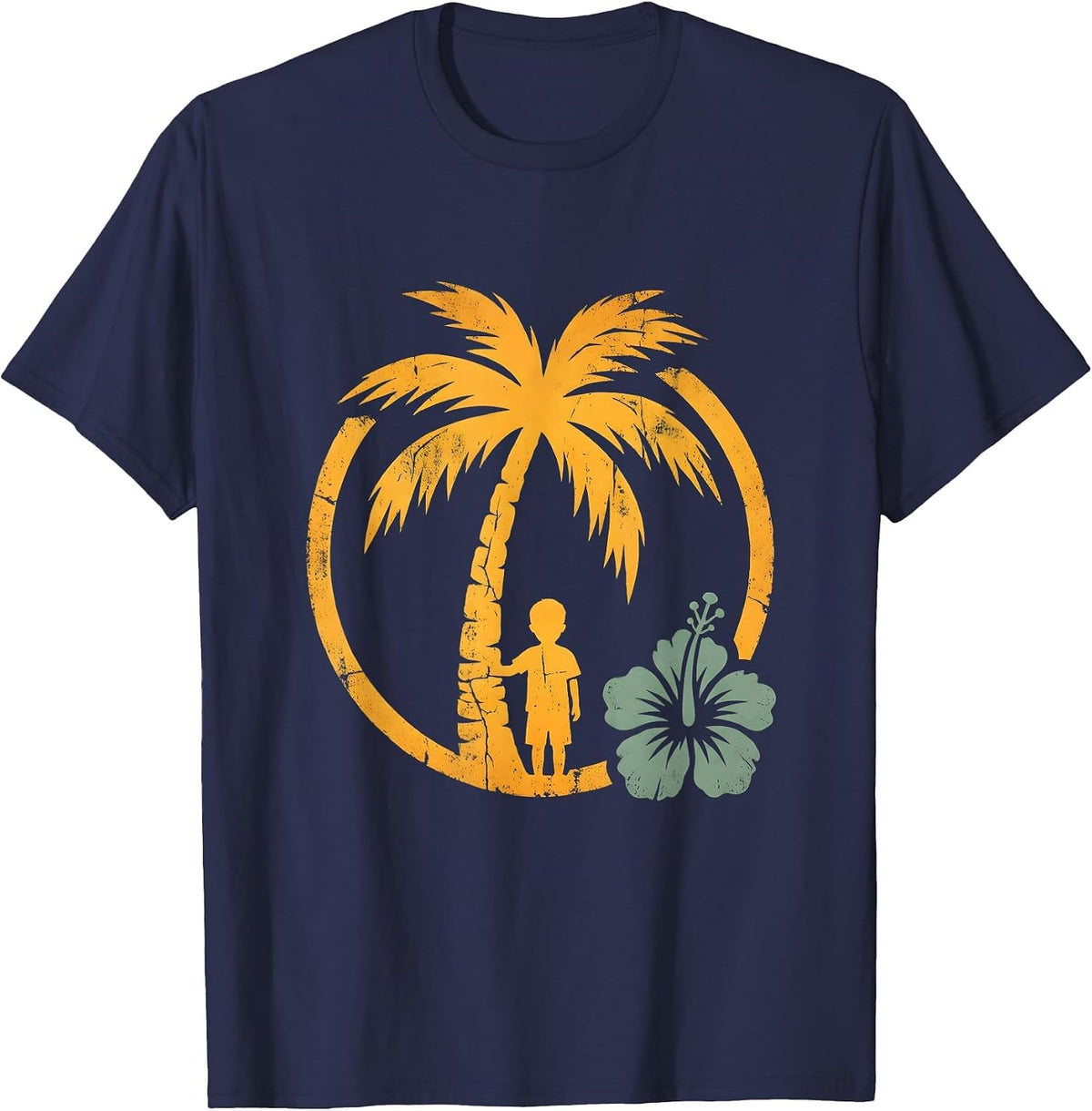 Boy Climbing Coconut Palm Tree Hawaiian T-Shirt - Navy Blue