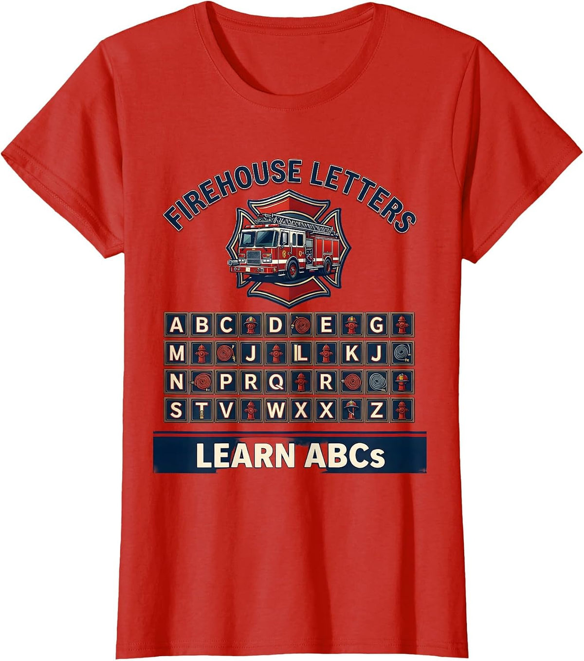 Women's Firehouse Letters Learn ABCs Teacher Preschool Alphabet T-Shirt - Red