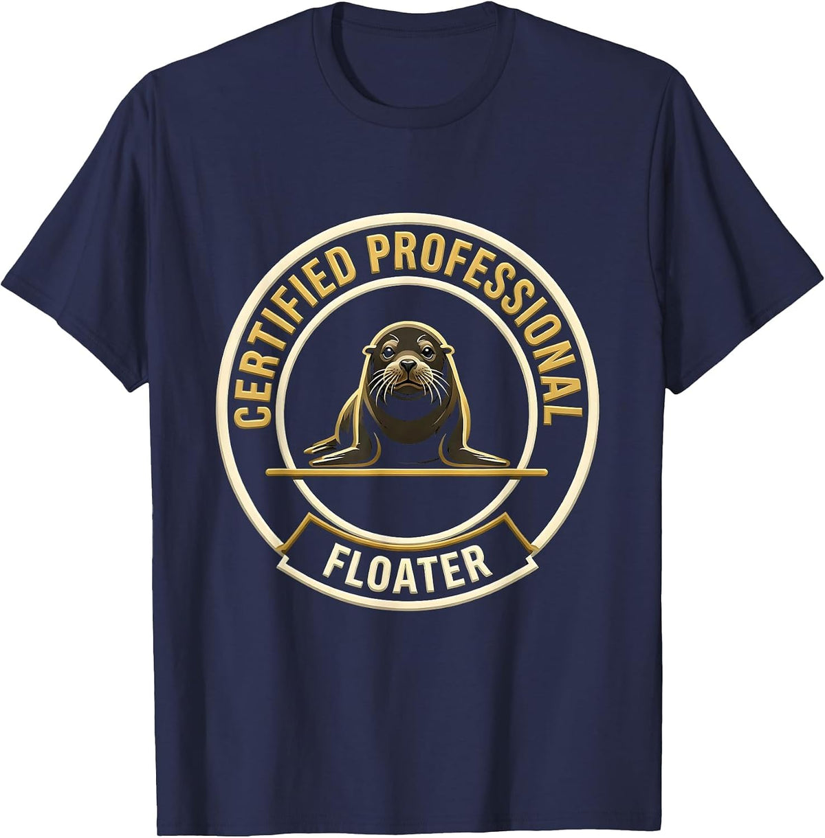 Men's Certified Professional Floater Funny Manatee Seal Ocean T-Shirt - Navy Blue