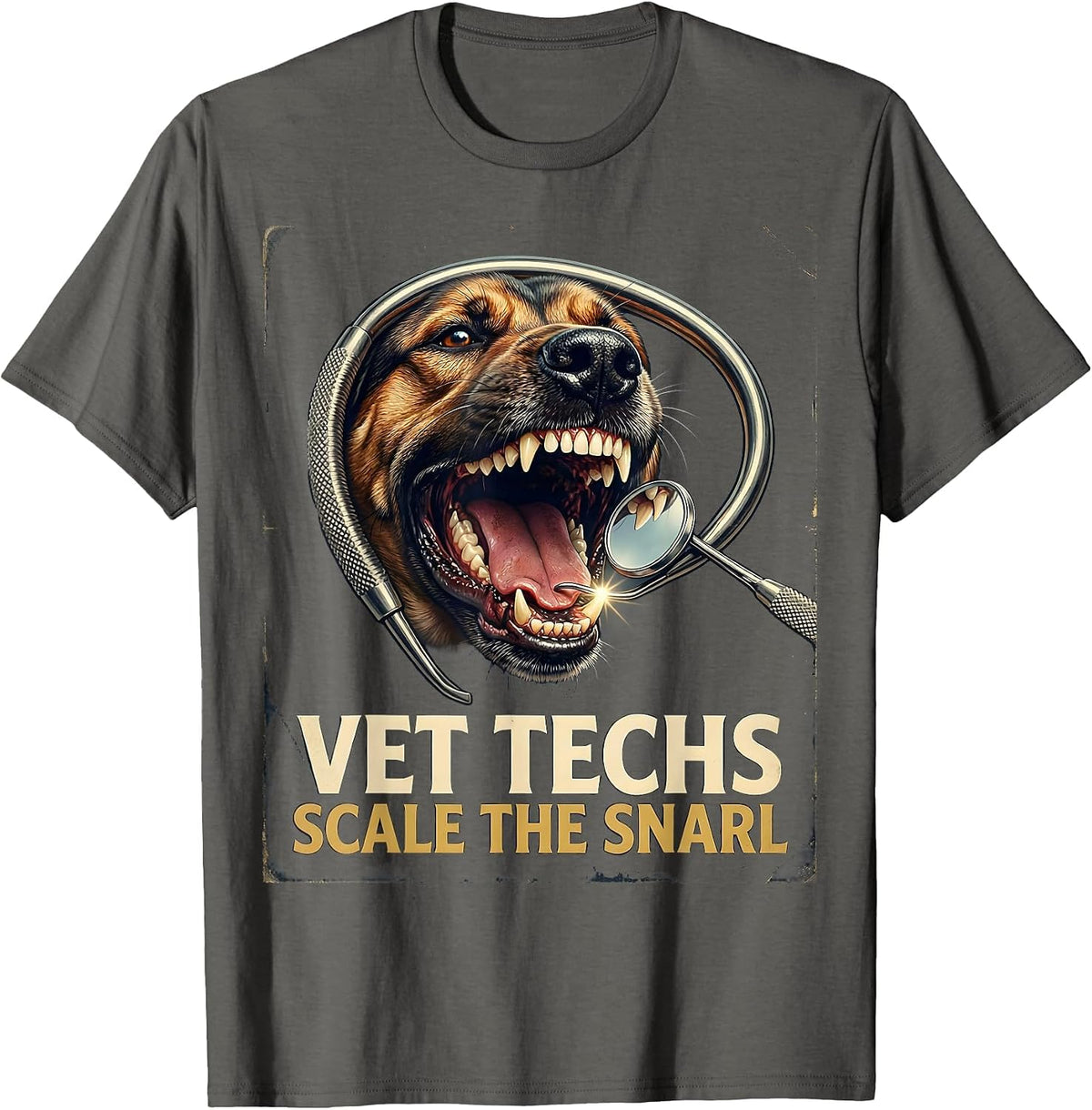 Vet Techs Scale The Snarl Vintage Veterinary Technician Vet T-Shirt - Asphalt Grey