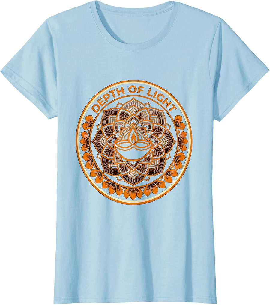 Women's Depth of Light Diwali 3D Mandala Design T-Shirt - Baby Blue