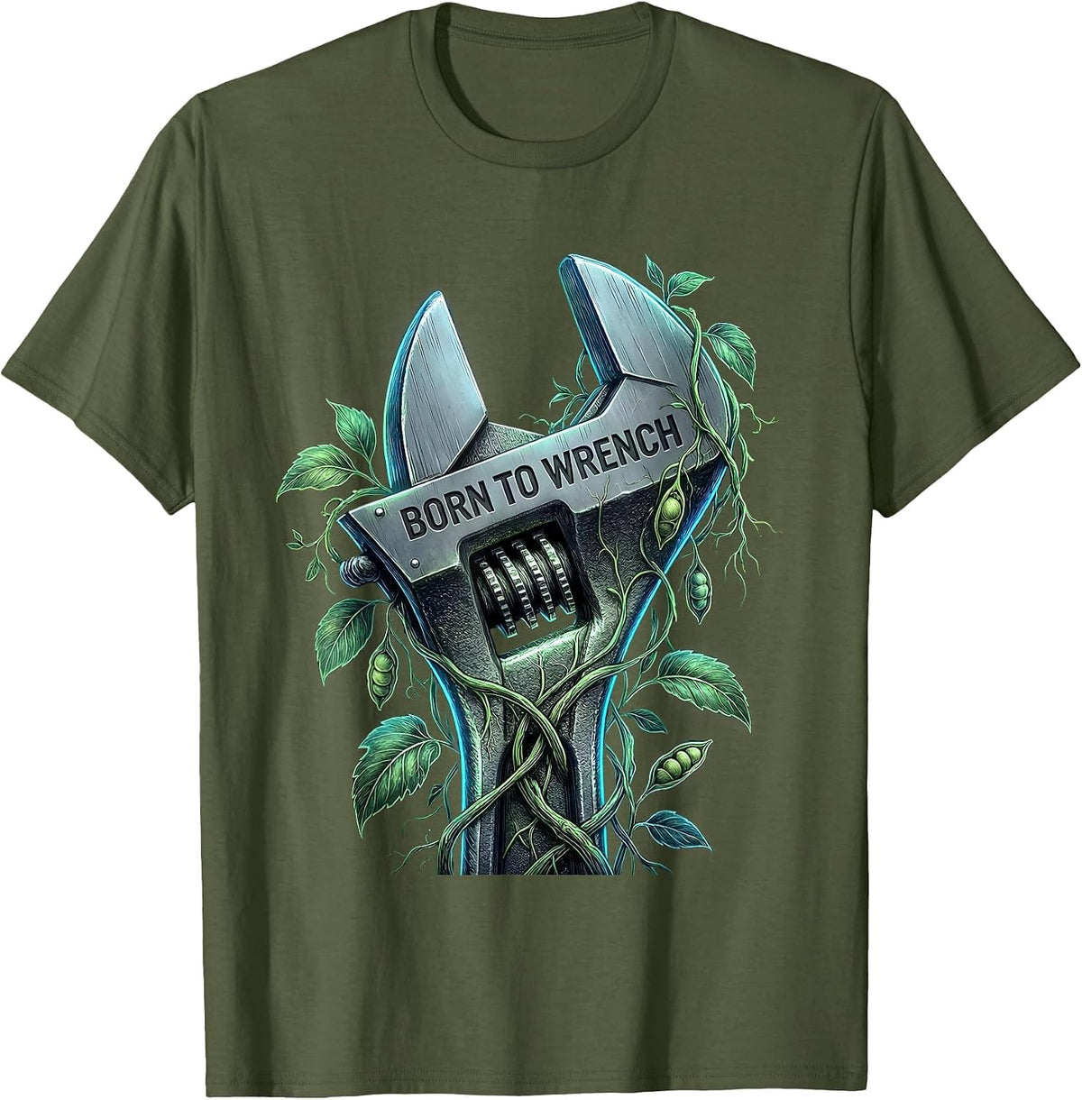 Men's Born to Wrench Valley Forge Automotive Design T-Shirt - Olive Green