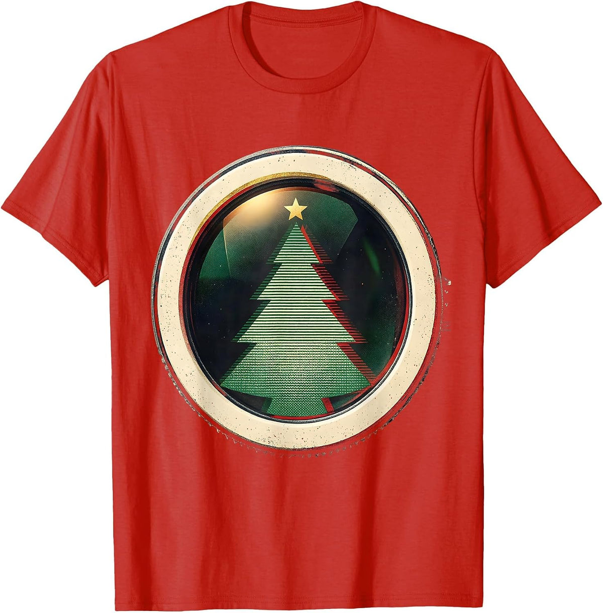 Men's Christmas Tree Eye Lens Optometrist Humor Workwear T-Shirt - Red