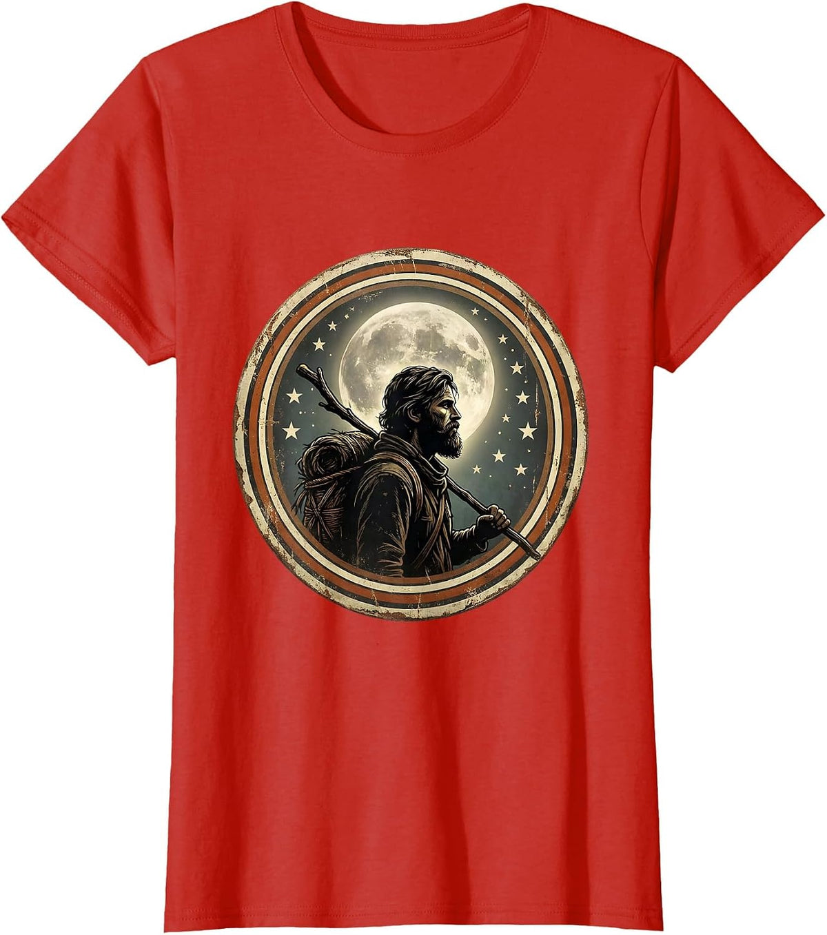 Hippie Wanderer Bearded Traveler Starry Night Sky T-Shirt - Red