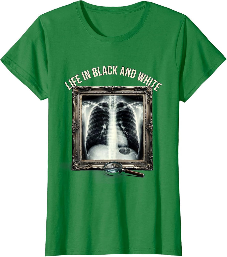 Women's Life in Black and White Radiology Design T-Shirt - Kelly Green