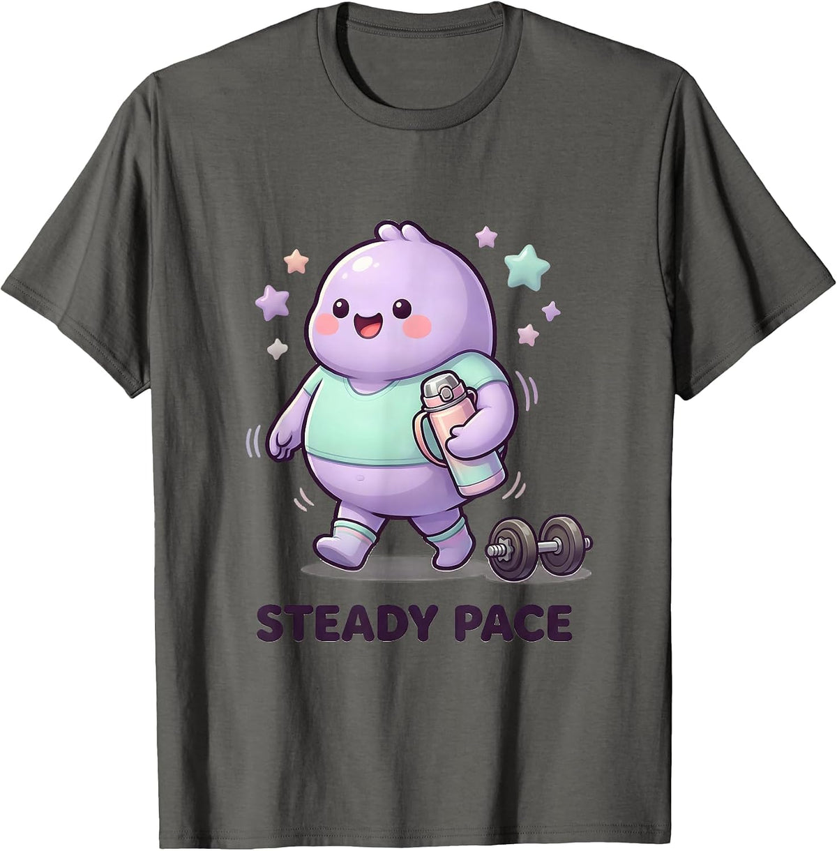 Men's Steady Pace Cute Kawaii Gym Meme Weightlifting Humor T-Shirt - Asphalt Grey