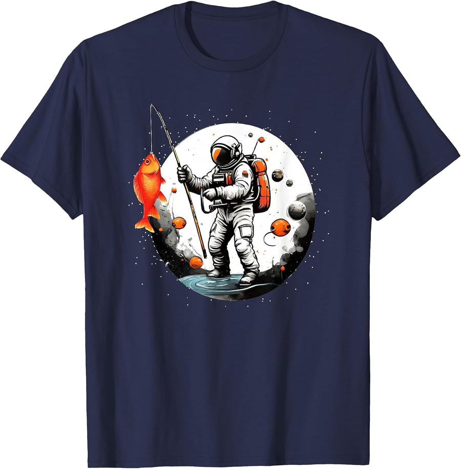Space Exploration Cosmonaut Space-Man Fishing Astronaut T-Shirt - Navy Blue
