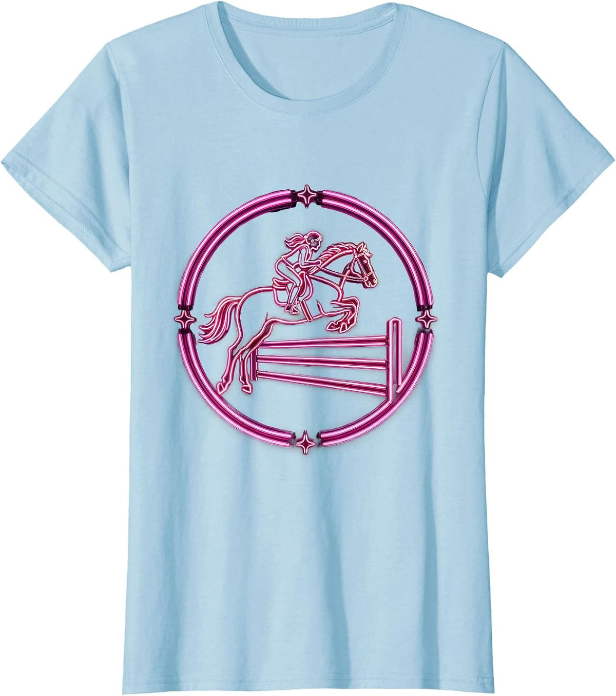 Women's Lets Go Girls Horseback Rider Jumping Fence T-Shirt - Baby Blue