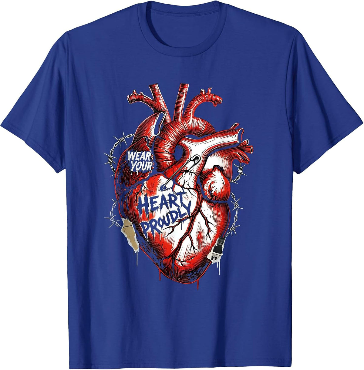 Wear Your Heart Proudly Bold Heart Design T-Shirt - Royal Blue