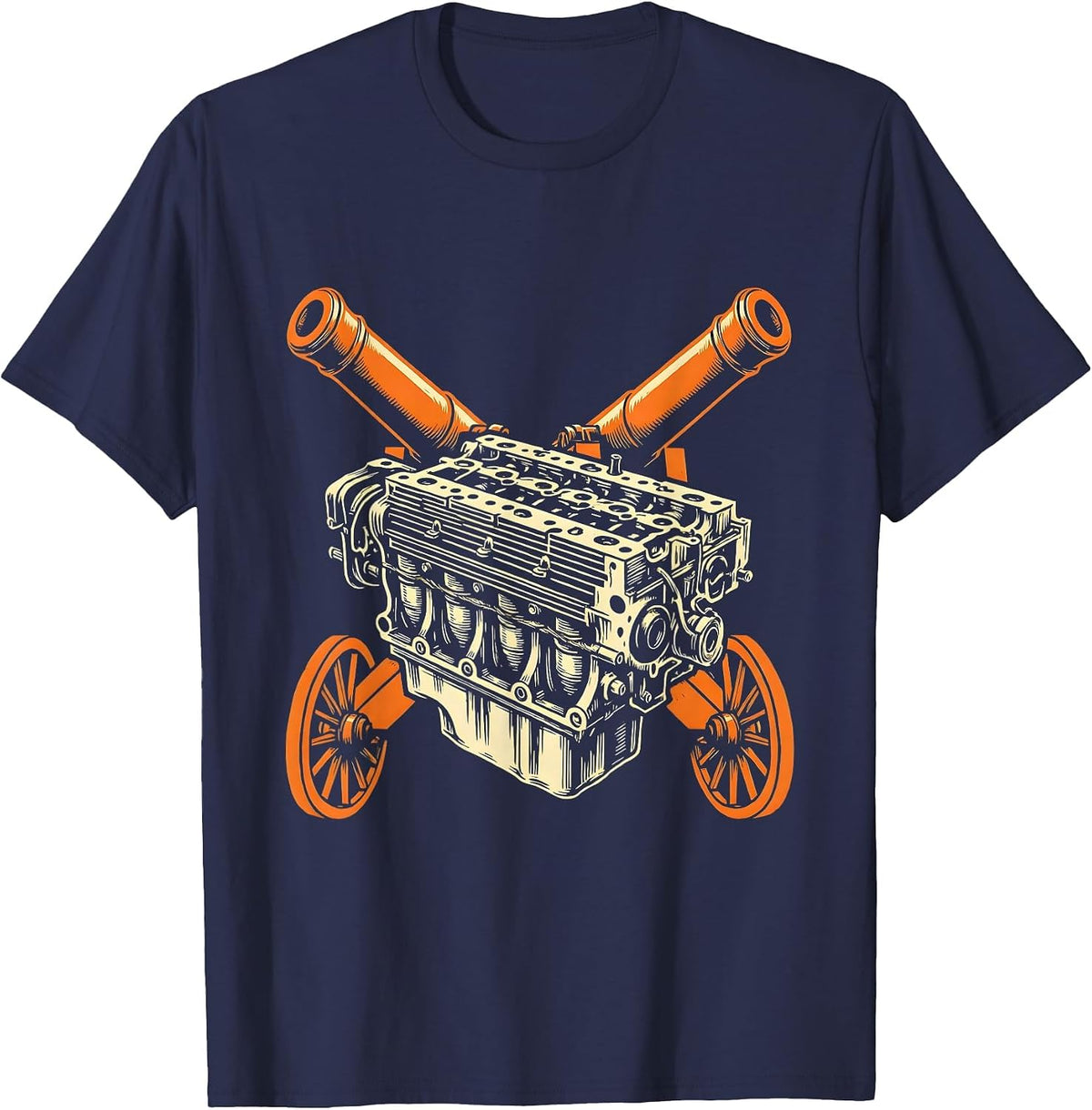 Valley Forge Automotive Vintage Engine Block Crossed Cannons T-Shirt - Navy Blue