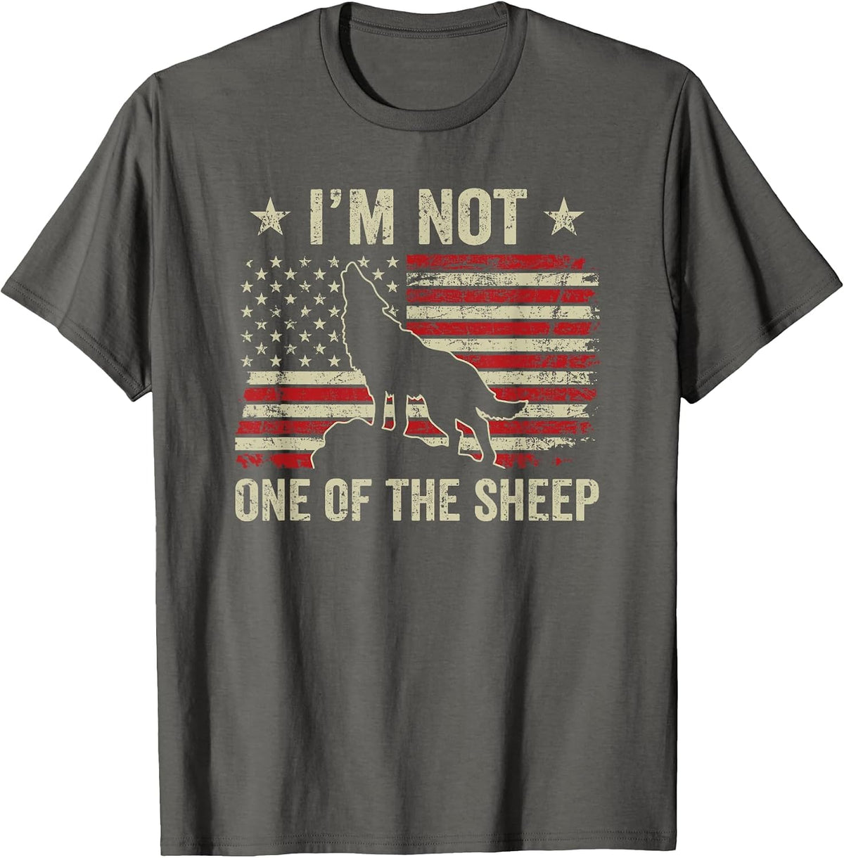 I'm Not One of The Sheep - Patriotic Wolves Not Sheep Wolf T-Shirt - Asphalt Grey