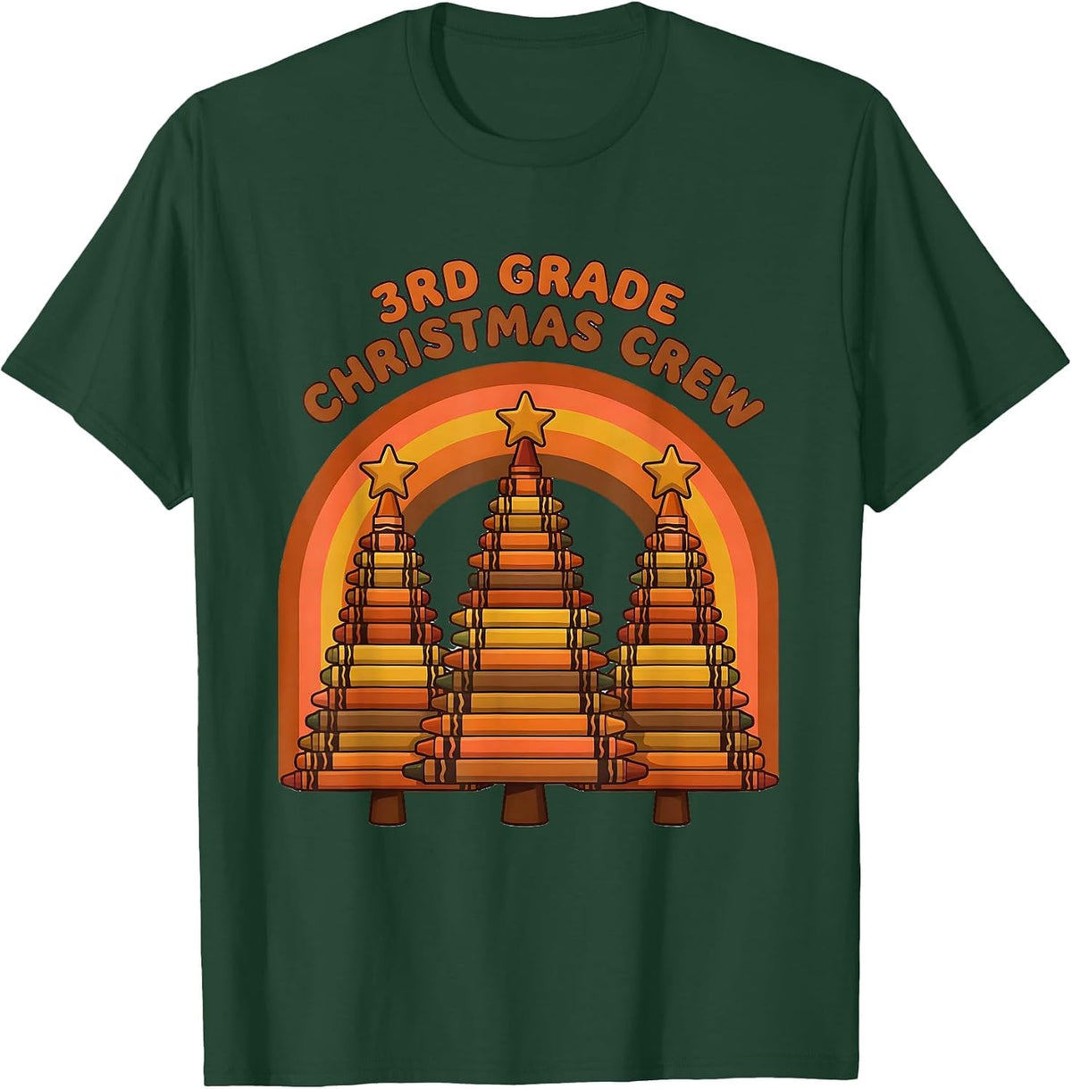 3rd Grade Christmas Crew Retro Teacher Humor School Holiday T-Shirt - Dark Green