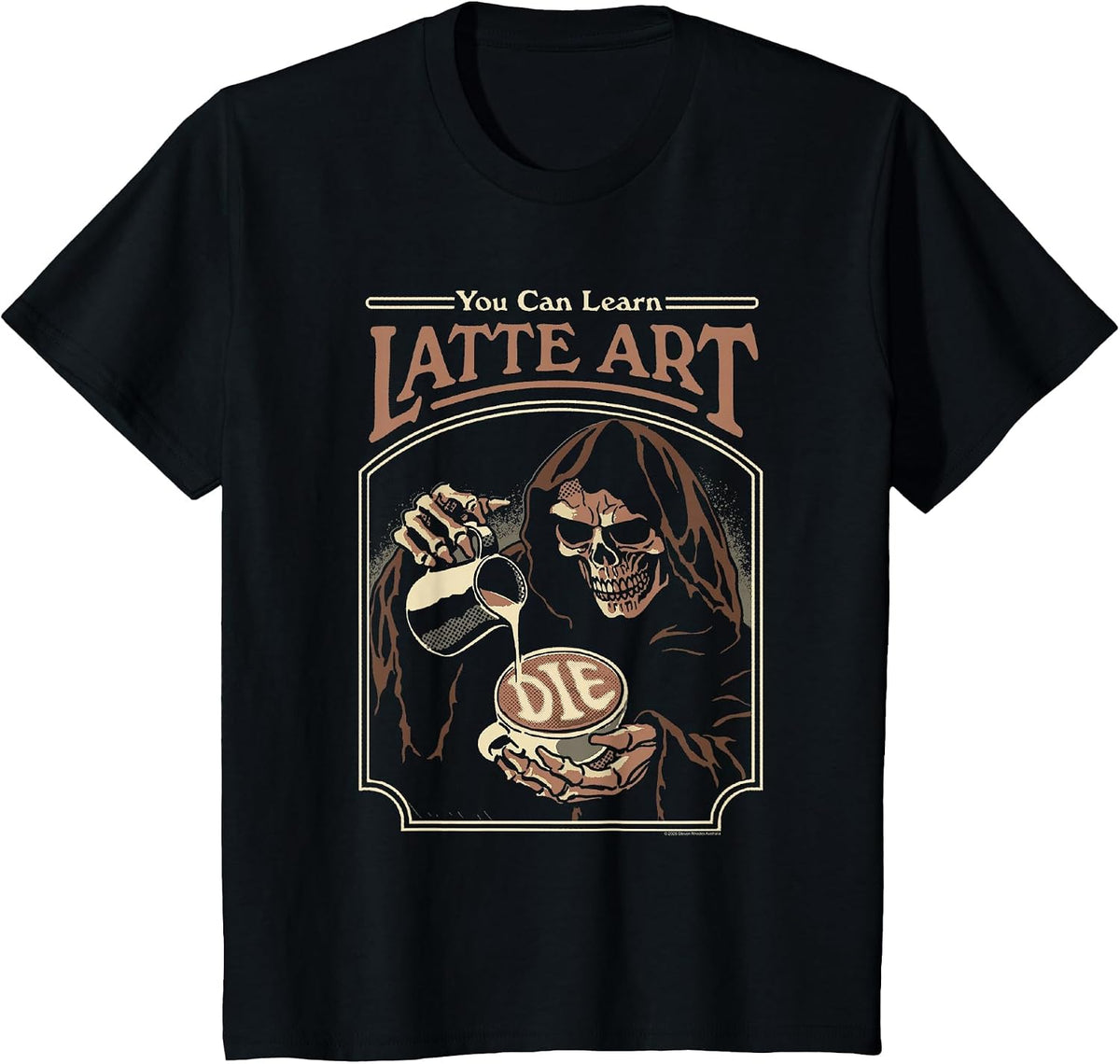 Steven Rhodes Learn Latte Art Grim Reaper Dark Humor T-Shirt - Black