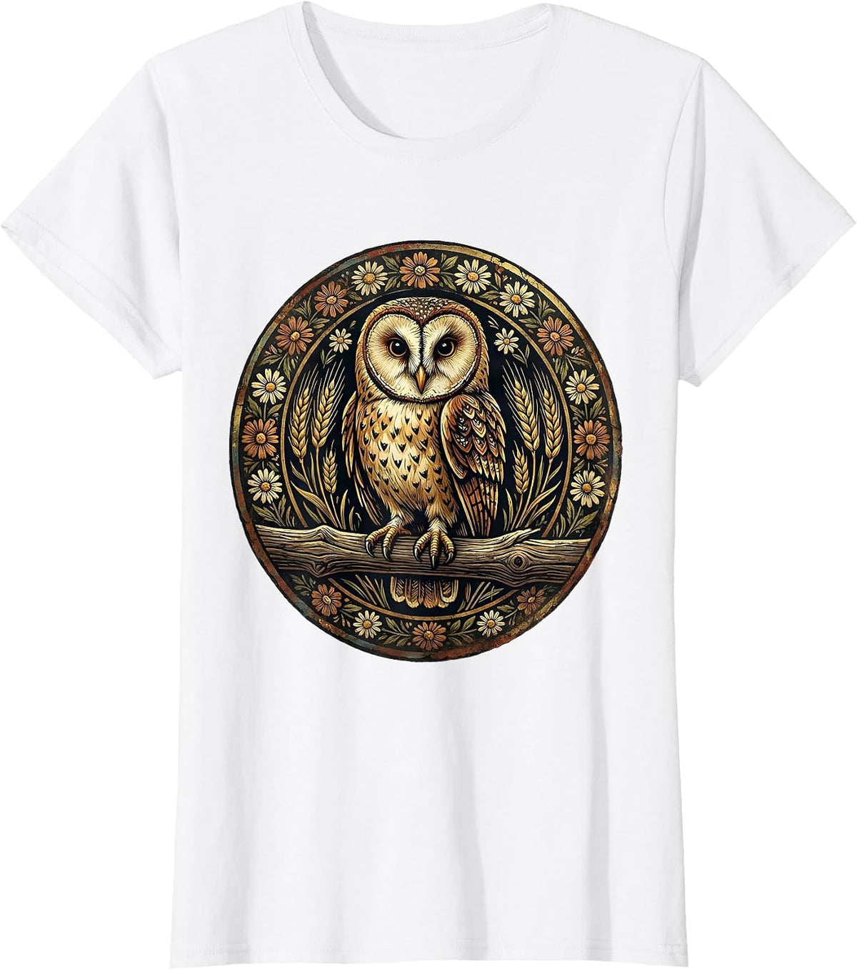 Barn Owl Perched on Weathered Fence Post T-Shirt - White