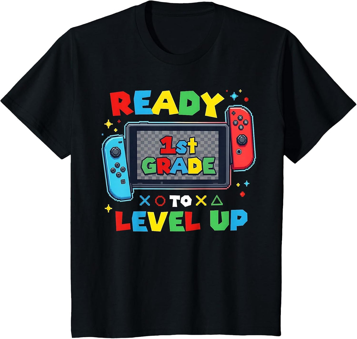 Level Up Gamer First Grade Boys Back to School 1st Grade Kid T-Shirt - Black