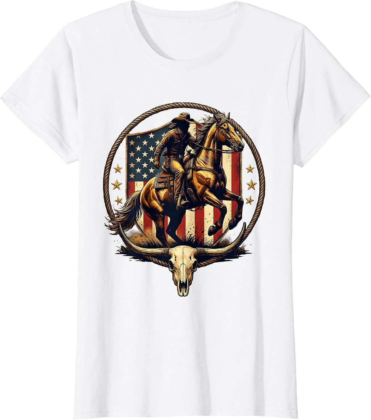 Cowboy Riding Horse at Sunset Western Design T-Shirt - White