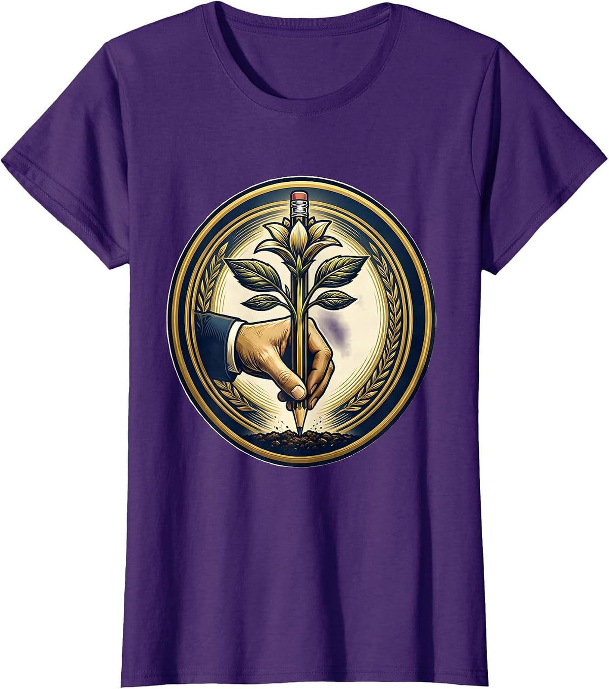 Women's Third Grade Teacher Pencil Planting Graphic T-Shirt - Purple