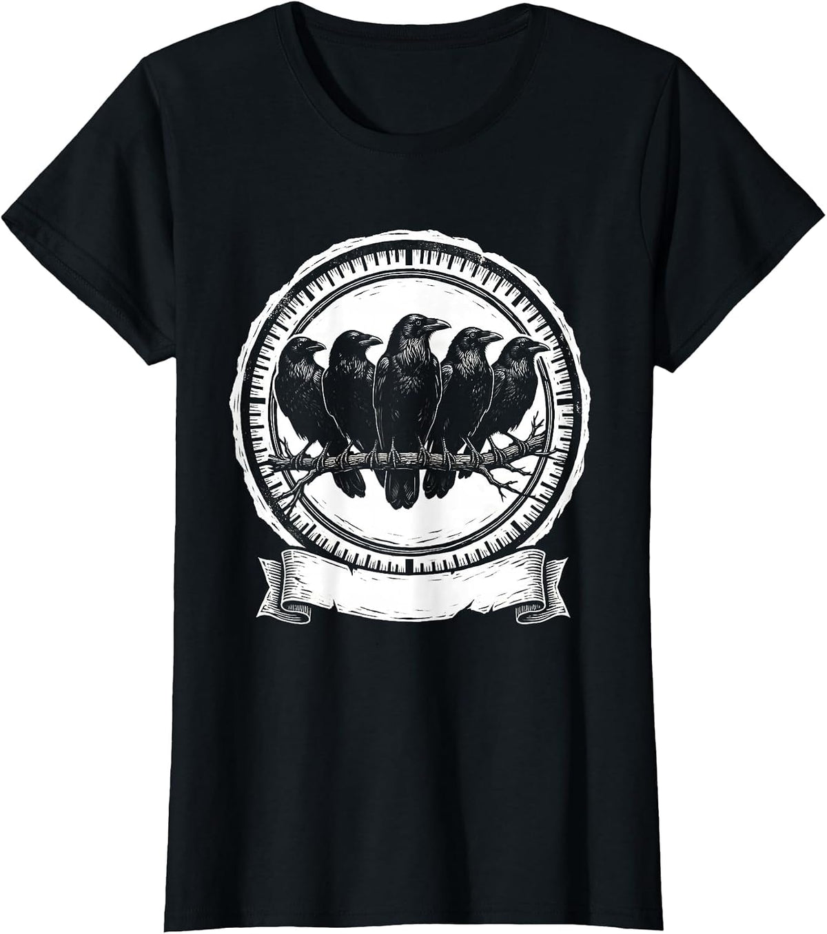 Women's Five Crow Silhouettes Dark Humor Gothic Nature T-Shirt - Black