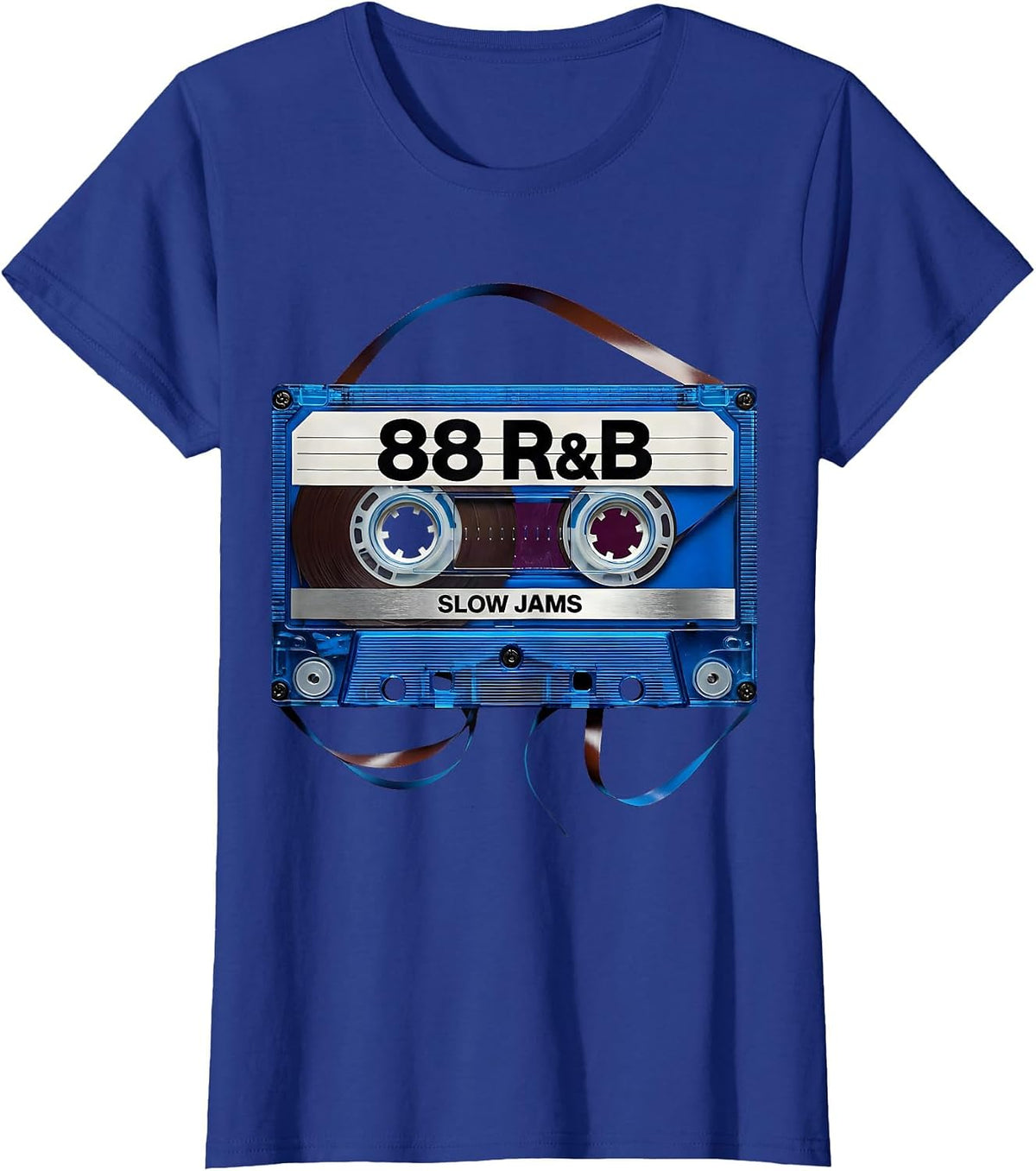 Women's 88 R&B Slow Jams Retro Cassette Deck Old School Mixtape T-Shirt - Royal Blue