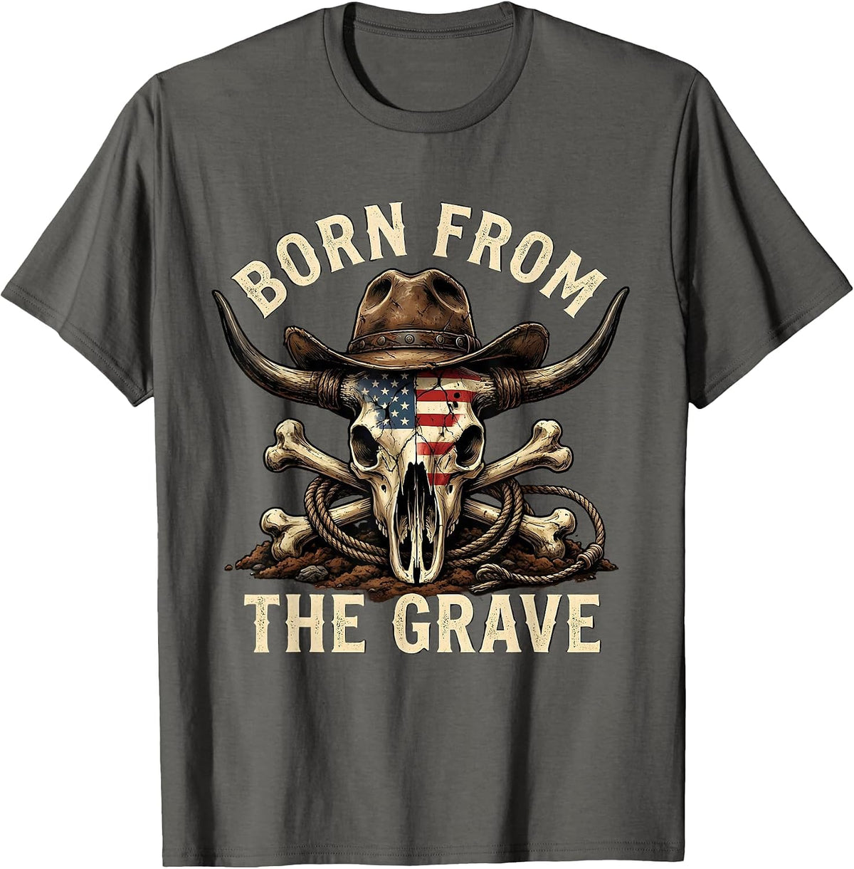 Born from the Grave Skull Graphic Design T-Shirt - Asphalt Grey